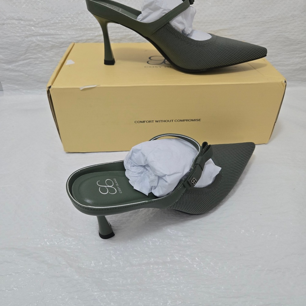 Cosy Island Olive Green Pointed Toe Mule Heels Bow Knit Pump US 6.5 AWF03697AGE3